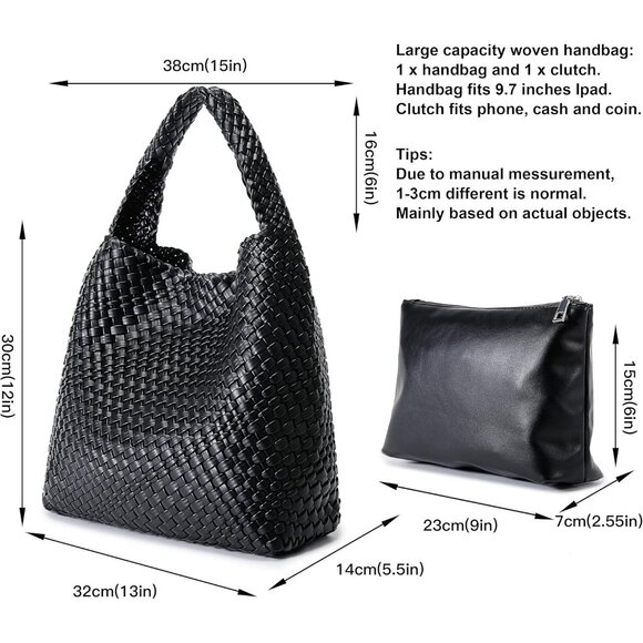 Women's Black Purse Top-handle Shoulder Hobo Tote Bag - Picture 3 of 6